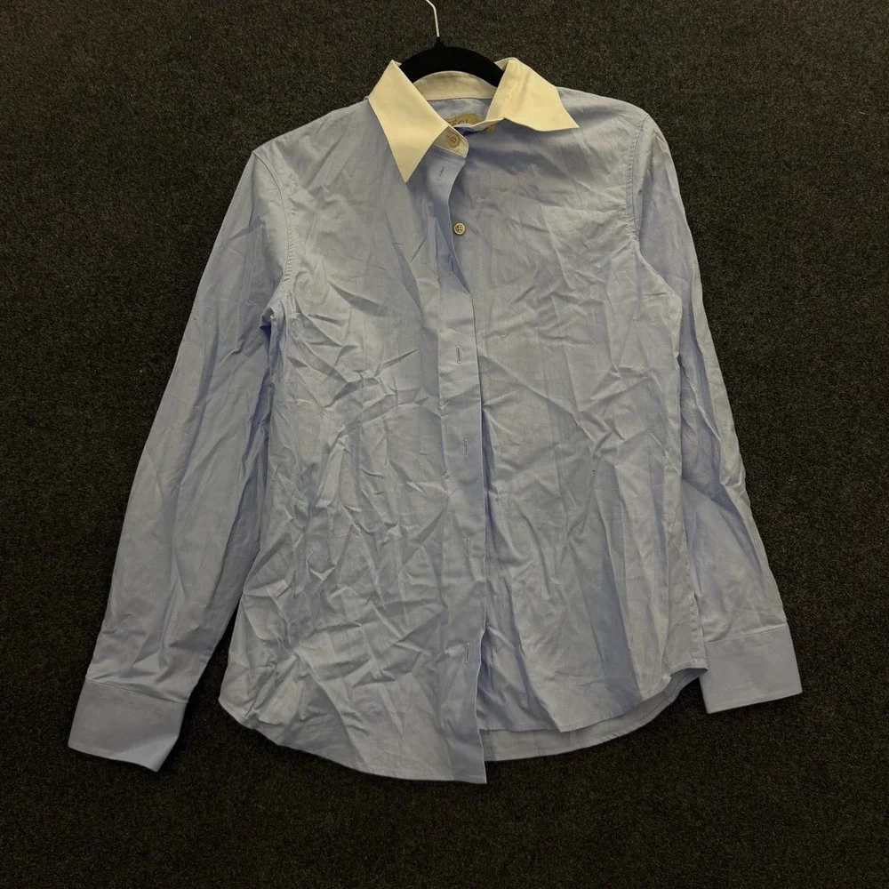 Gucci Uniform Mens Light Blue Button Down Shirt White Contrast Collar Size 38 S